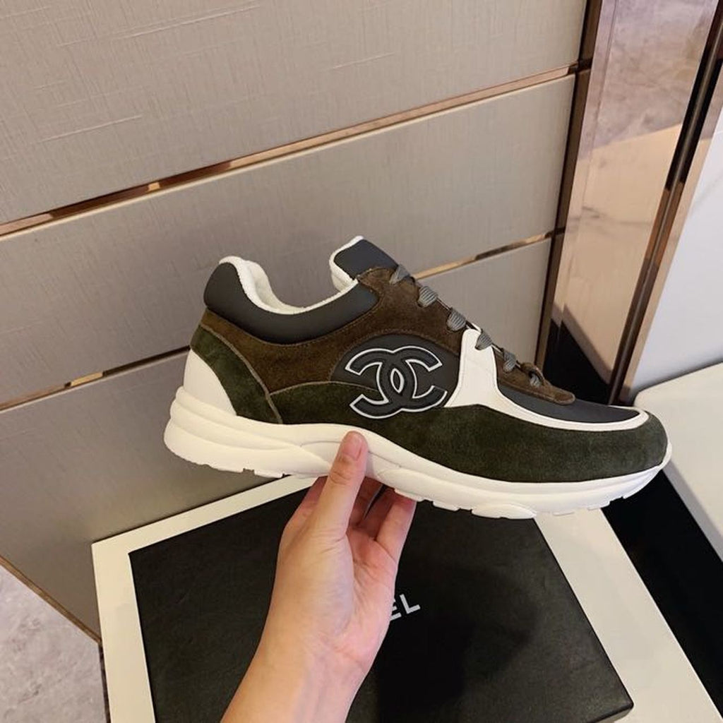 Chanel Nylon Trainer Sneakers Lambskin & Suede Leather Spring/Summer Collection Dark Green/Brown