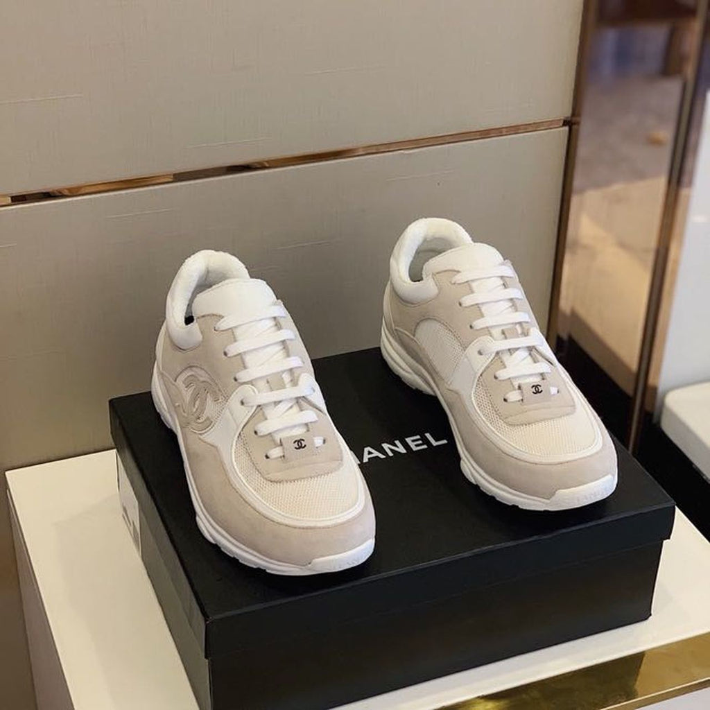 Chanel Nylon Trainer Sneakers Lambskin & Suede Leather Spring/Summer Collection White/Grey
