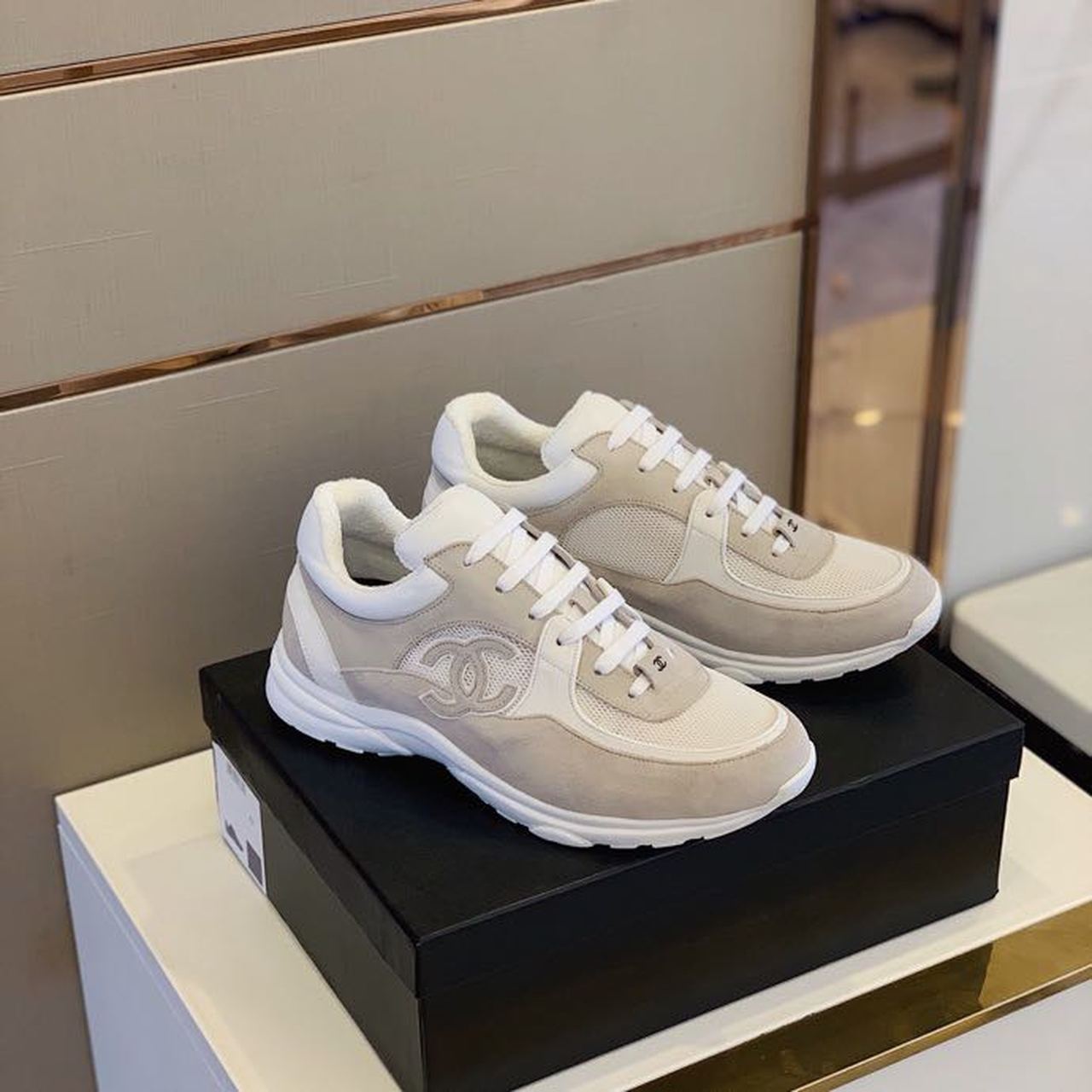 Chanel Nylon Trainer Sneakers Lambskin & Suede Leather Spring/Summer Collection White/Grey