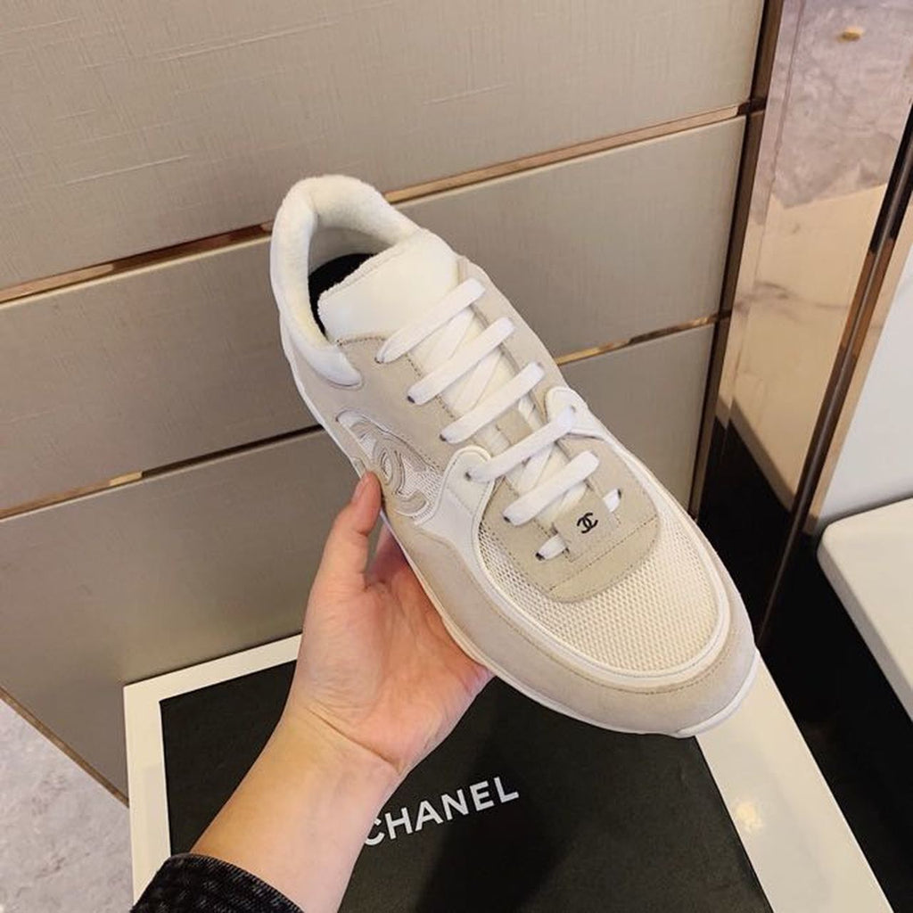Chanel Nylon Trainer Sneakers Lambskin & Suede Leather Spring/Summer Collection White/Grey
