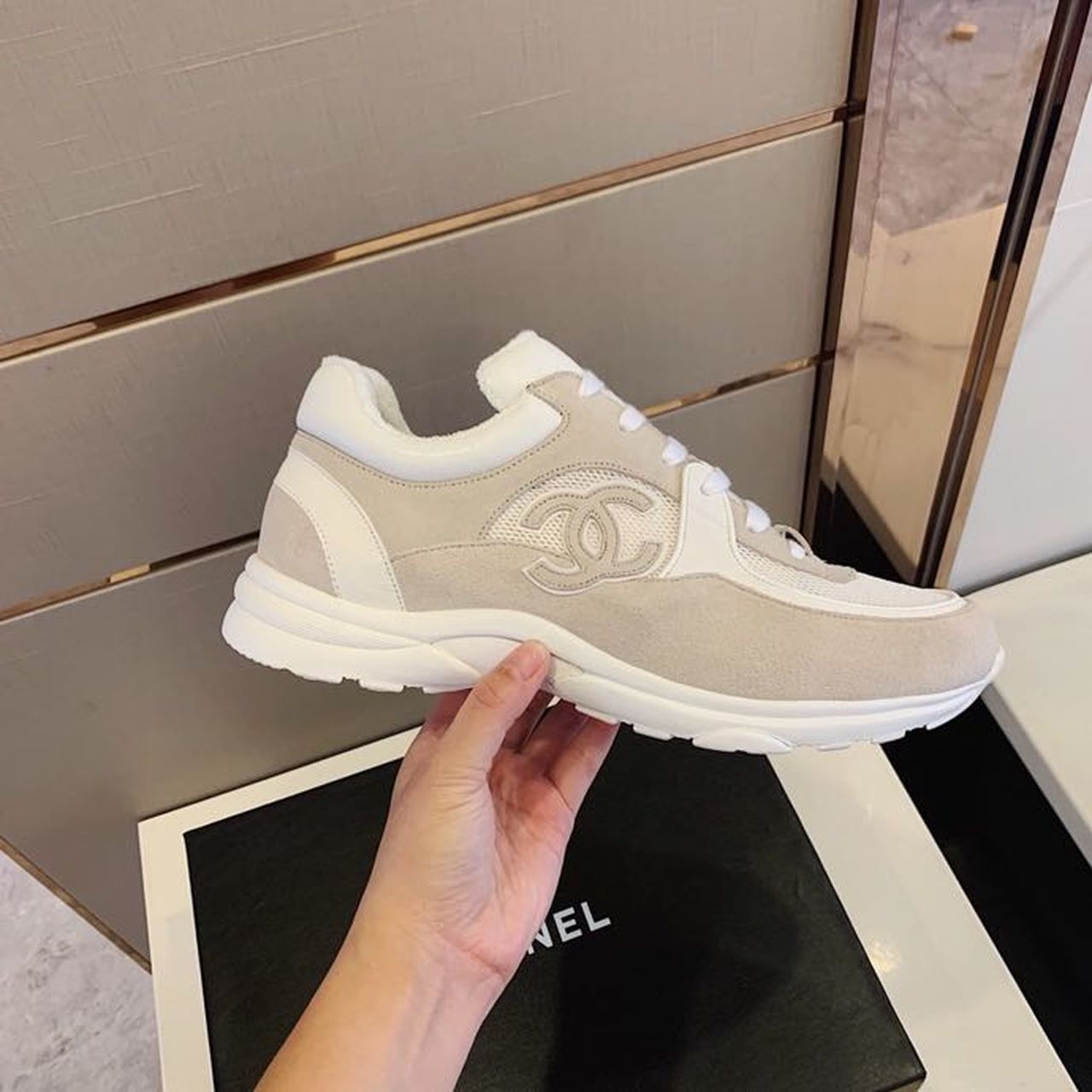 Chanel Nylon Trainer Sneakers Lambskin & Suede Leather Spring/Summer Collection White/Grey