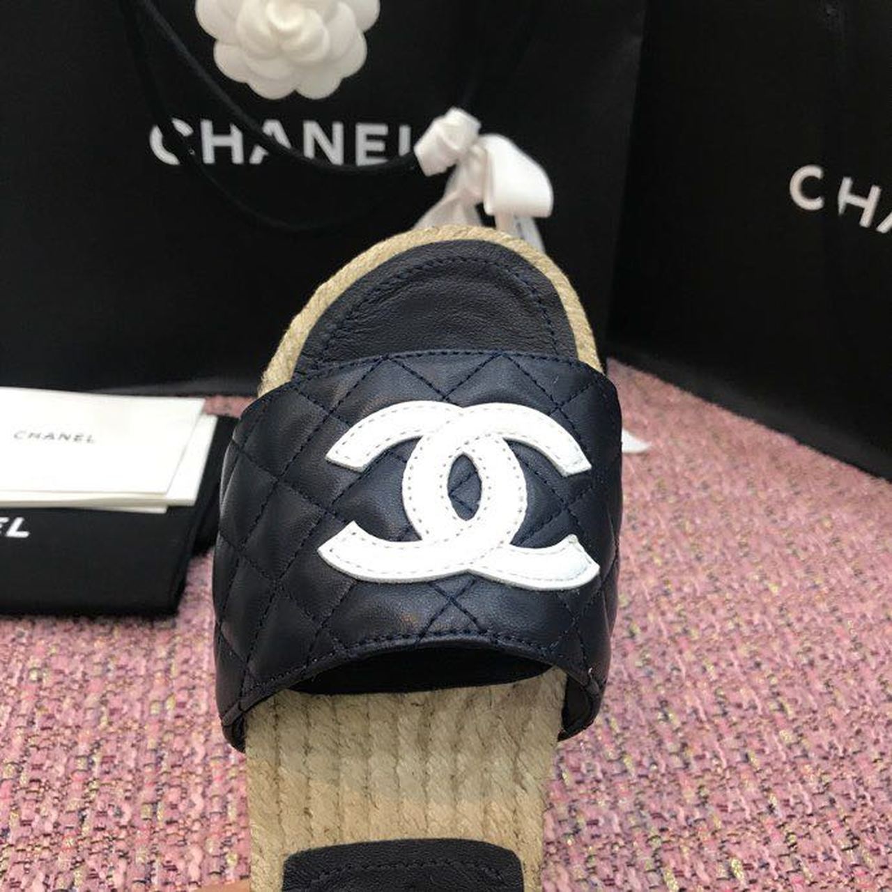 Chanel CC Quilted Espadrille Sandals Calfskin Leather Spring/Summer Collection Black/White