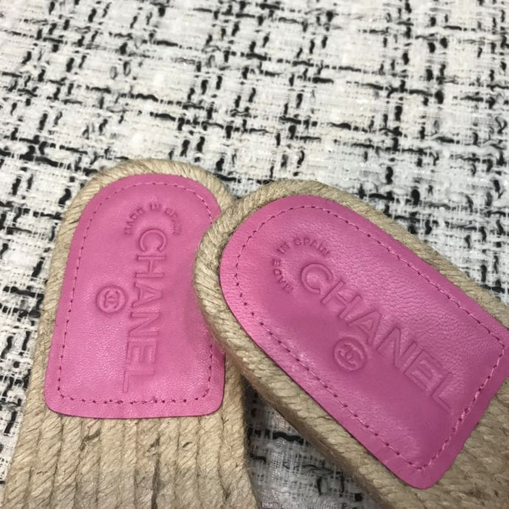 Chanel CC Quilted Espadrille Sandals Calfskin Leather Spring/Summer Collection Pink/Black