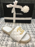 Chanel CC Quilted Espadrille Sandals Calfskin Leather Spring/Summer Collection White/Beige