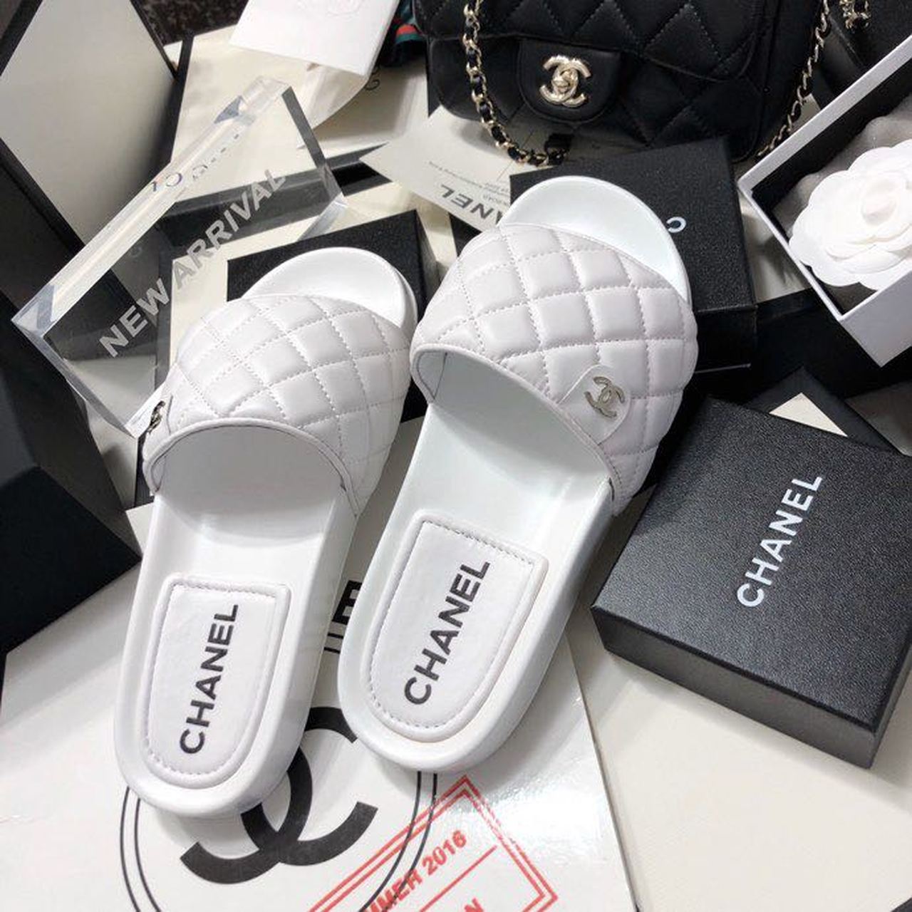 Chanel Quilted Sandals Lambskin Leather Spring/Summer Collection White