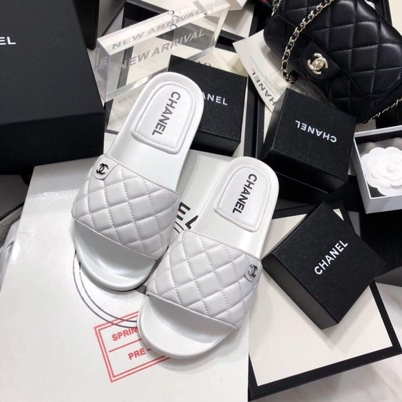 Chanel Quilted Sandals Lambskin Leather Spring/Summer Collection White