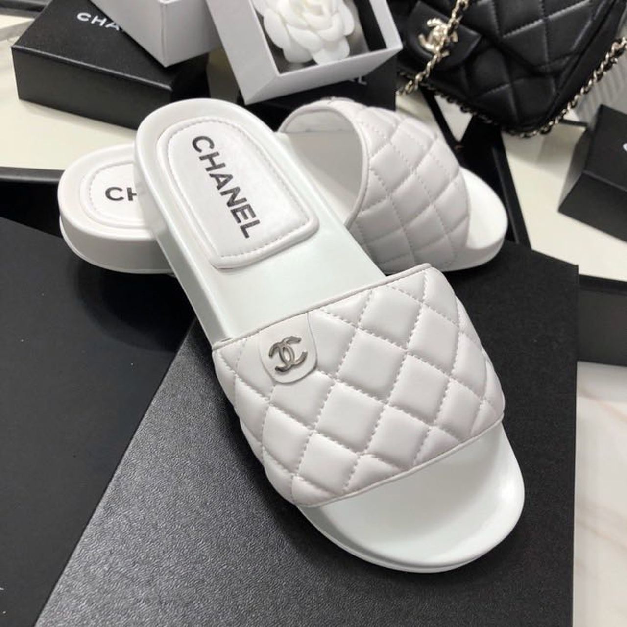 Chanel Quilted Sandals Lambskin Leather Spring/Summer Collection White