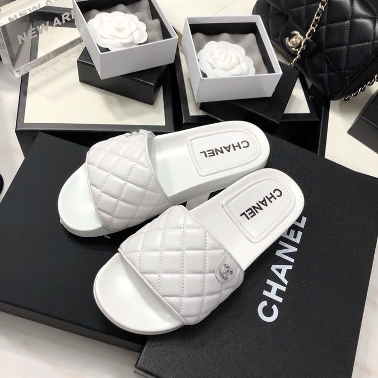 Chanel Quilted Sandals Lambskin Leather Spring/Summer Collection White