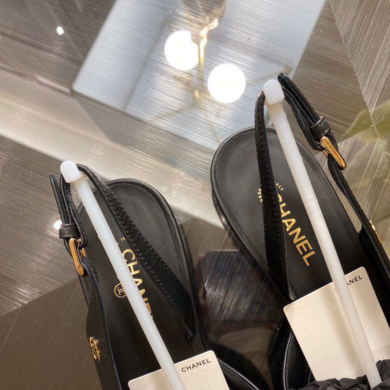 Chanel Pearl Embellished Ballerina Slingback Flats Calfskin Leather Spring/Summer Collection Black