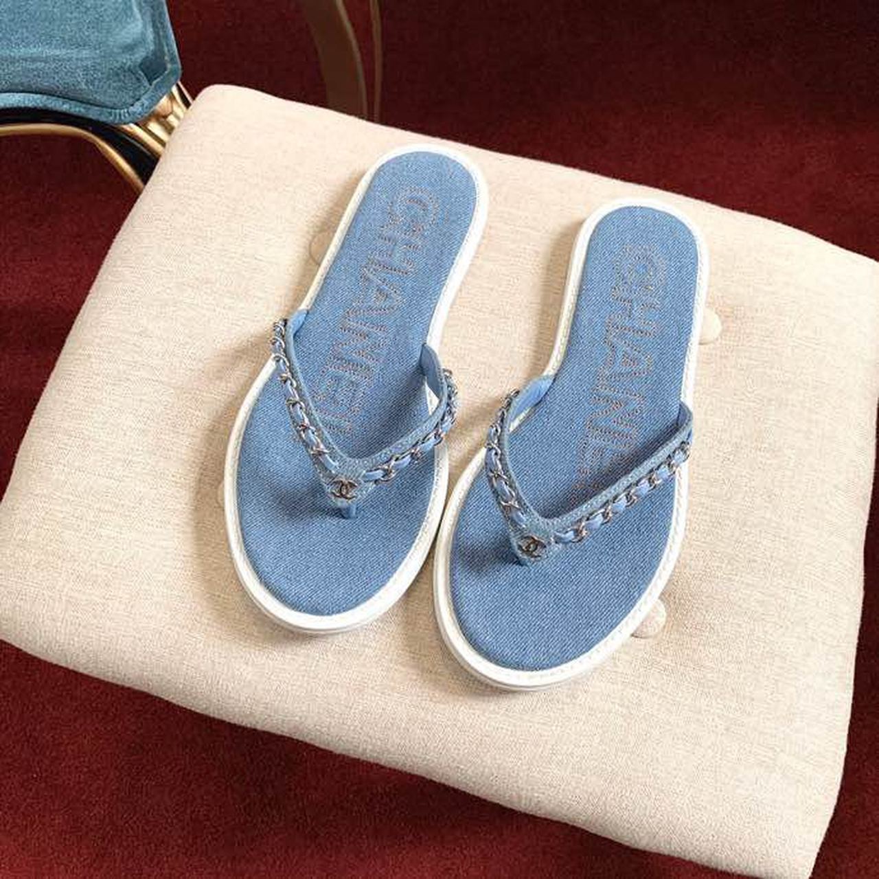 Chanel Denim Woven Chain Thong PVC Sandals Spring/Summer Collection Blue