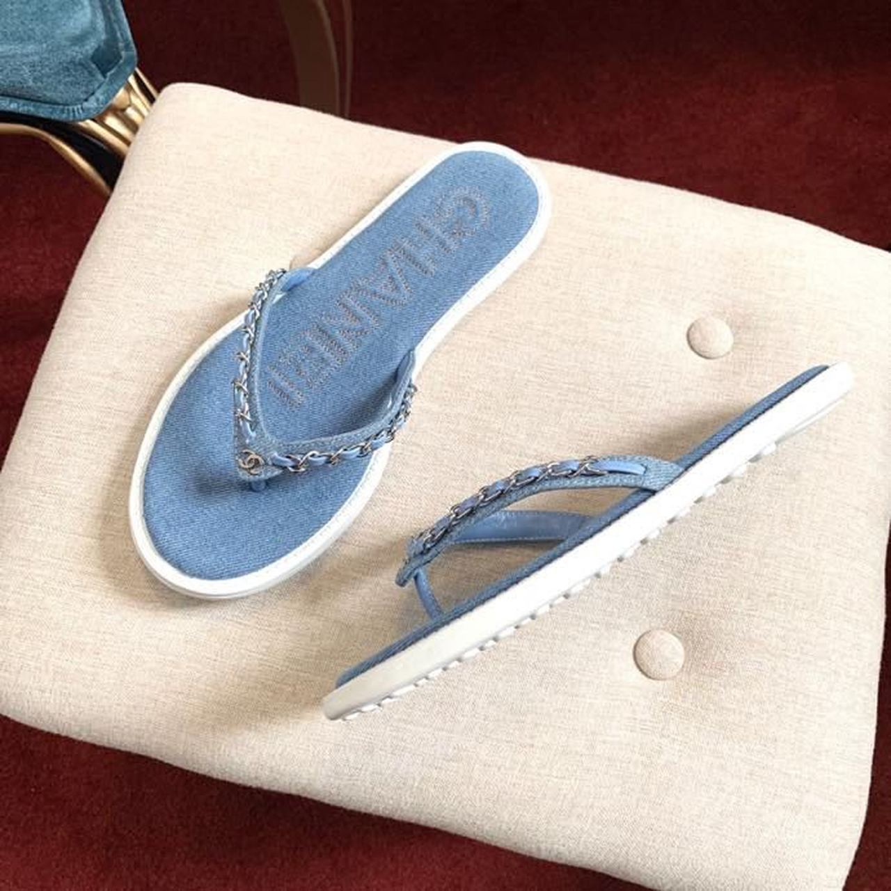 Chanel Denim Woven Chain Thong PVC Sandals Spring/Summer Collection Blue