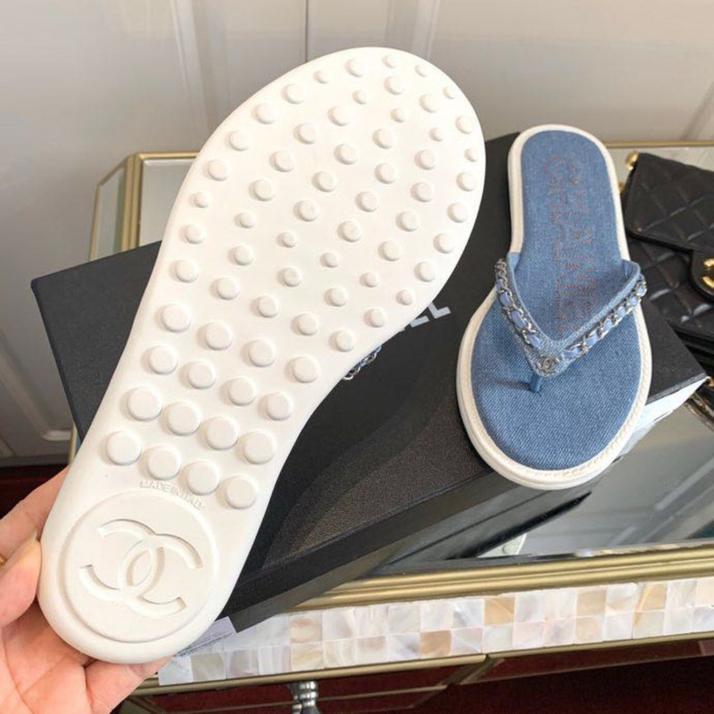 Chanel Denim Woven Chain Thong PVC Sandals Spring/Summer Collection Blue