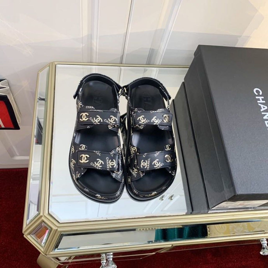 Chanel PVC Velcro Dad Sandals Spring/Summer Collection Black/Gold