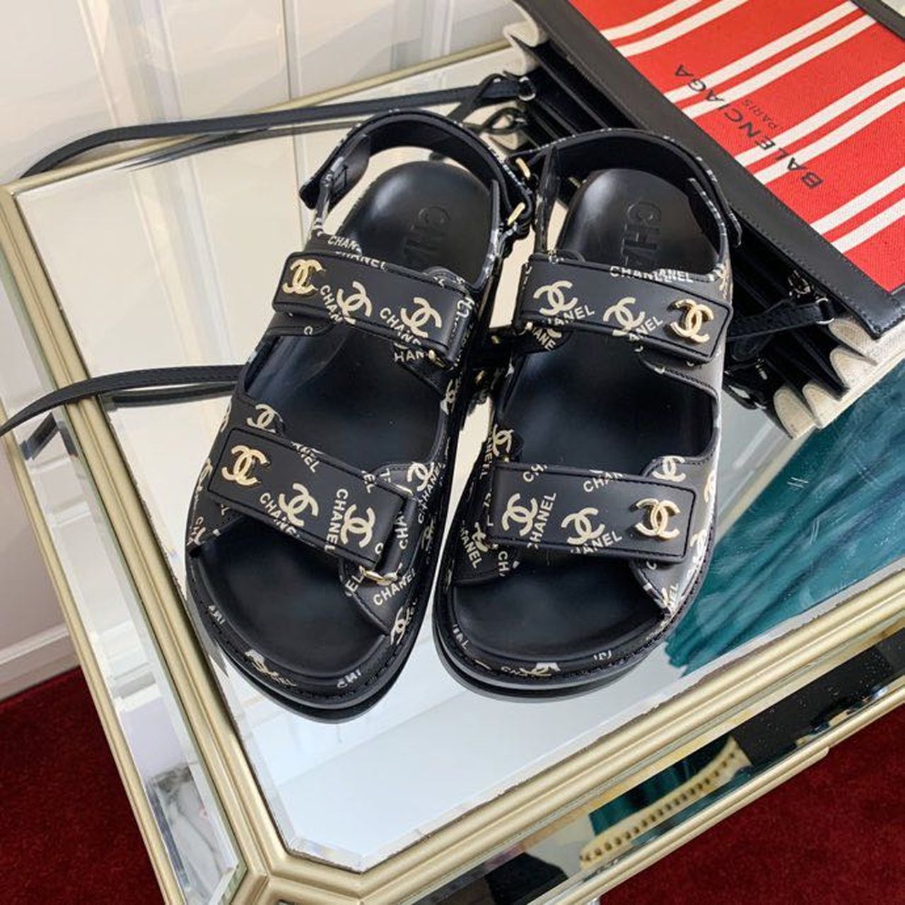 Chanel PVC Velcro Dad Sandals Spring/Summer Collection Black/Gold