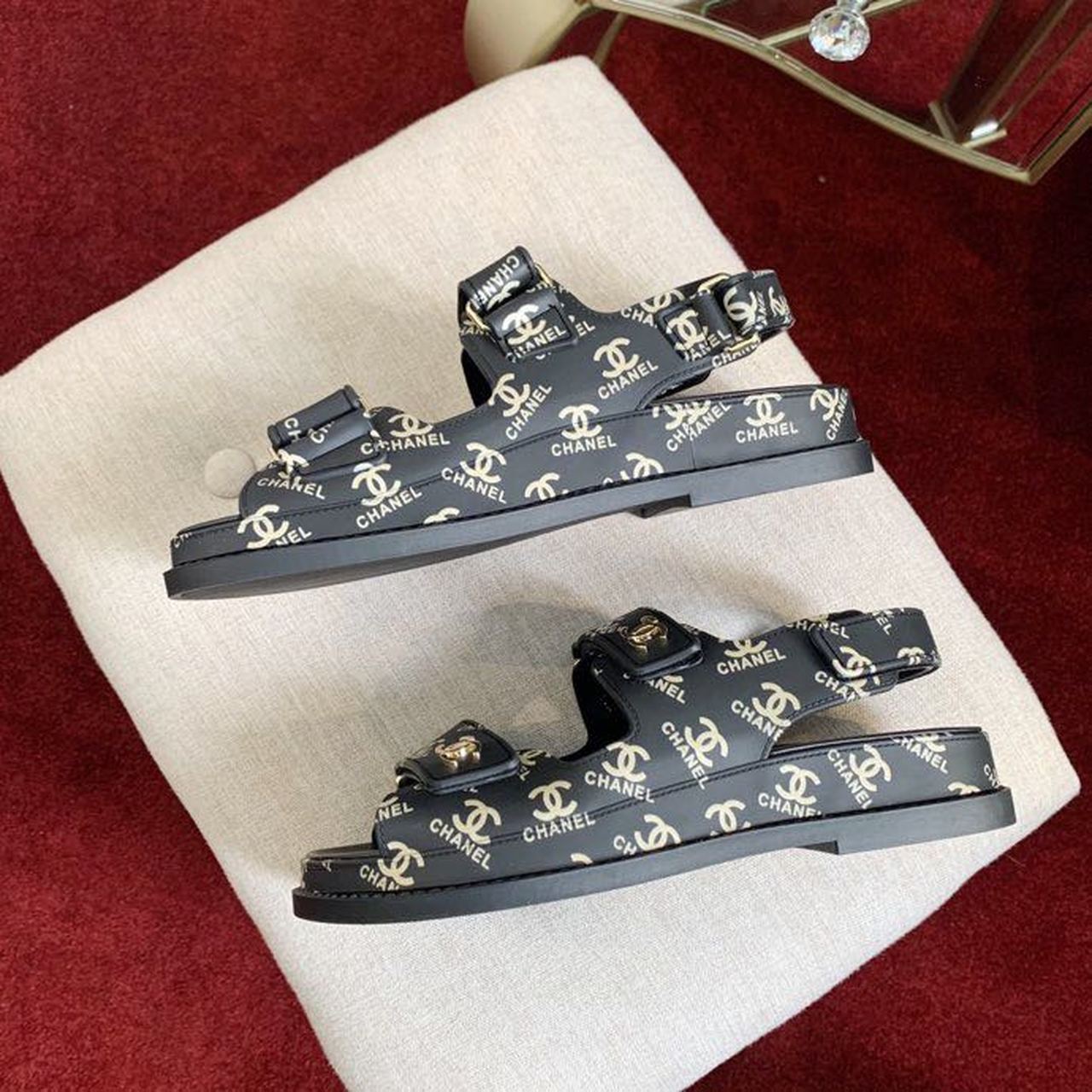 Chanel PVC Velcro Dad Sandals Spring/Summer Collection Black/Gold
