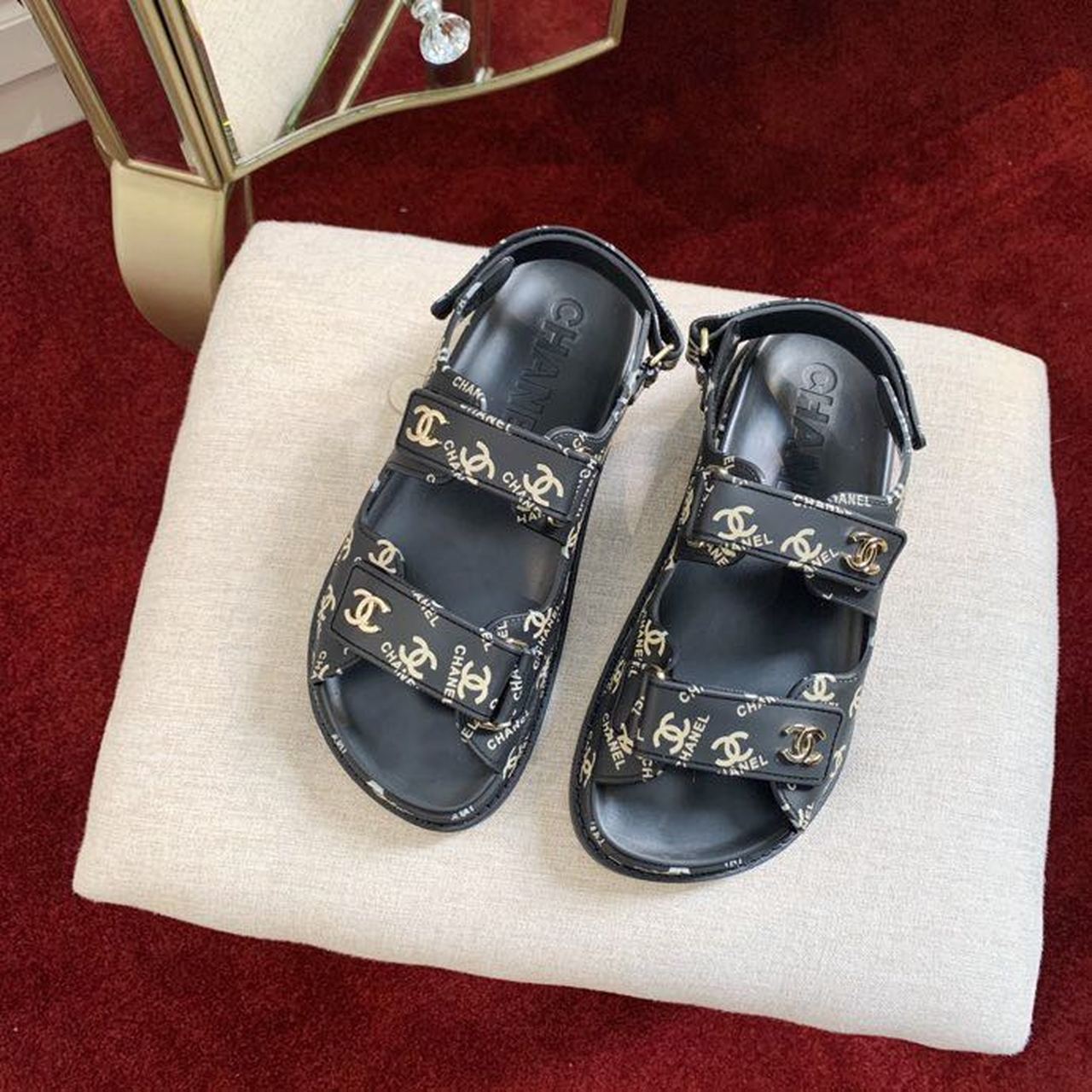 Chanel PVC Velcro Dad Sandals Spring/Summer Collection Black/Gold