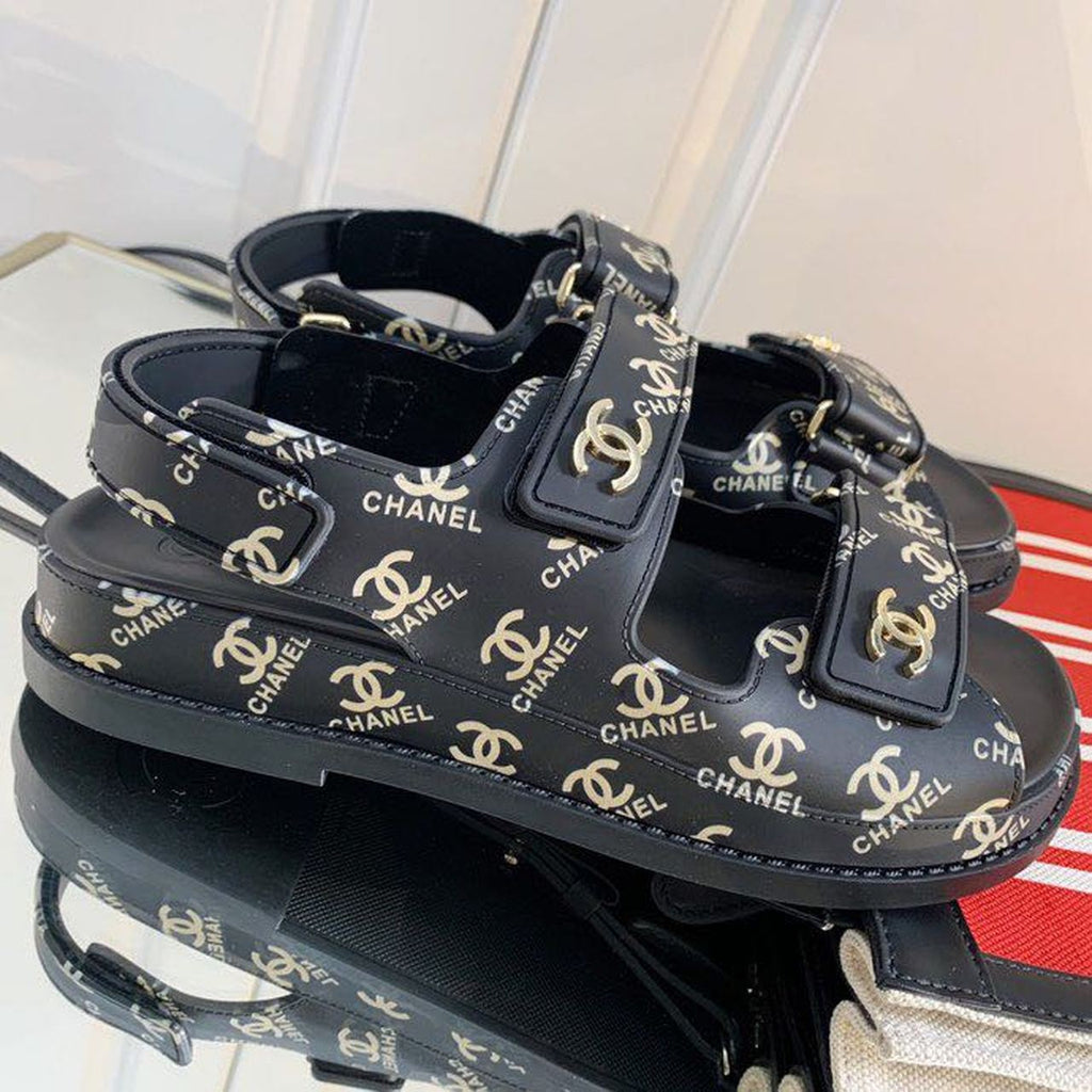 Chanel PVC Velcro Dad Sandals Spring/Summer Collection Black/Gold