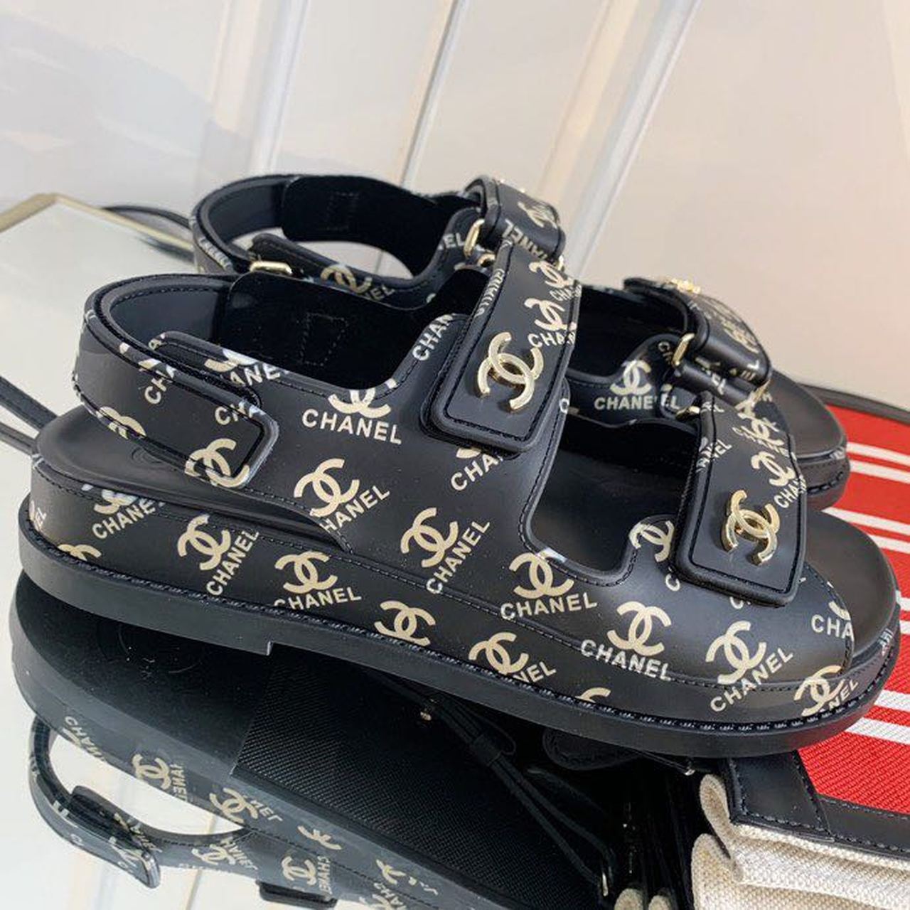 Chanel PVC Velcro Dad Sandals Spring/Summer Collection Black/Gold