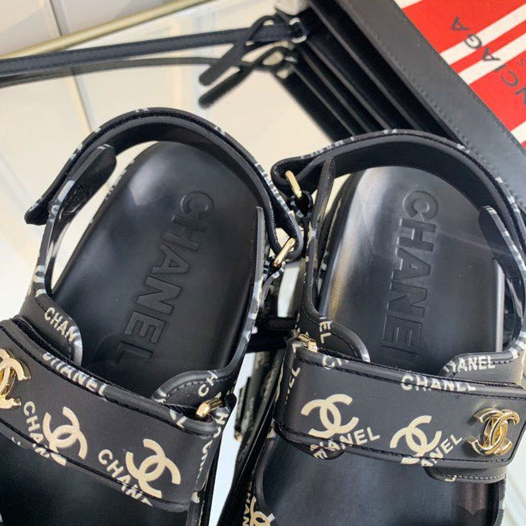 Chanel PVC Velcro Dad Sandals Spring/Summer Collection Black/Gold
