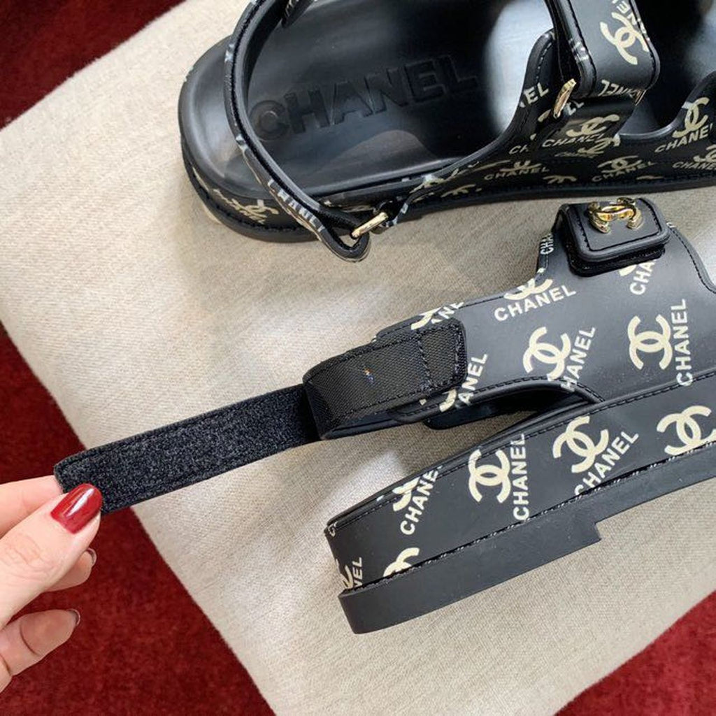 Chanel PVC Velcro Dad Sandals Spring/Summer Collection Black/Gold