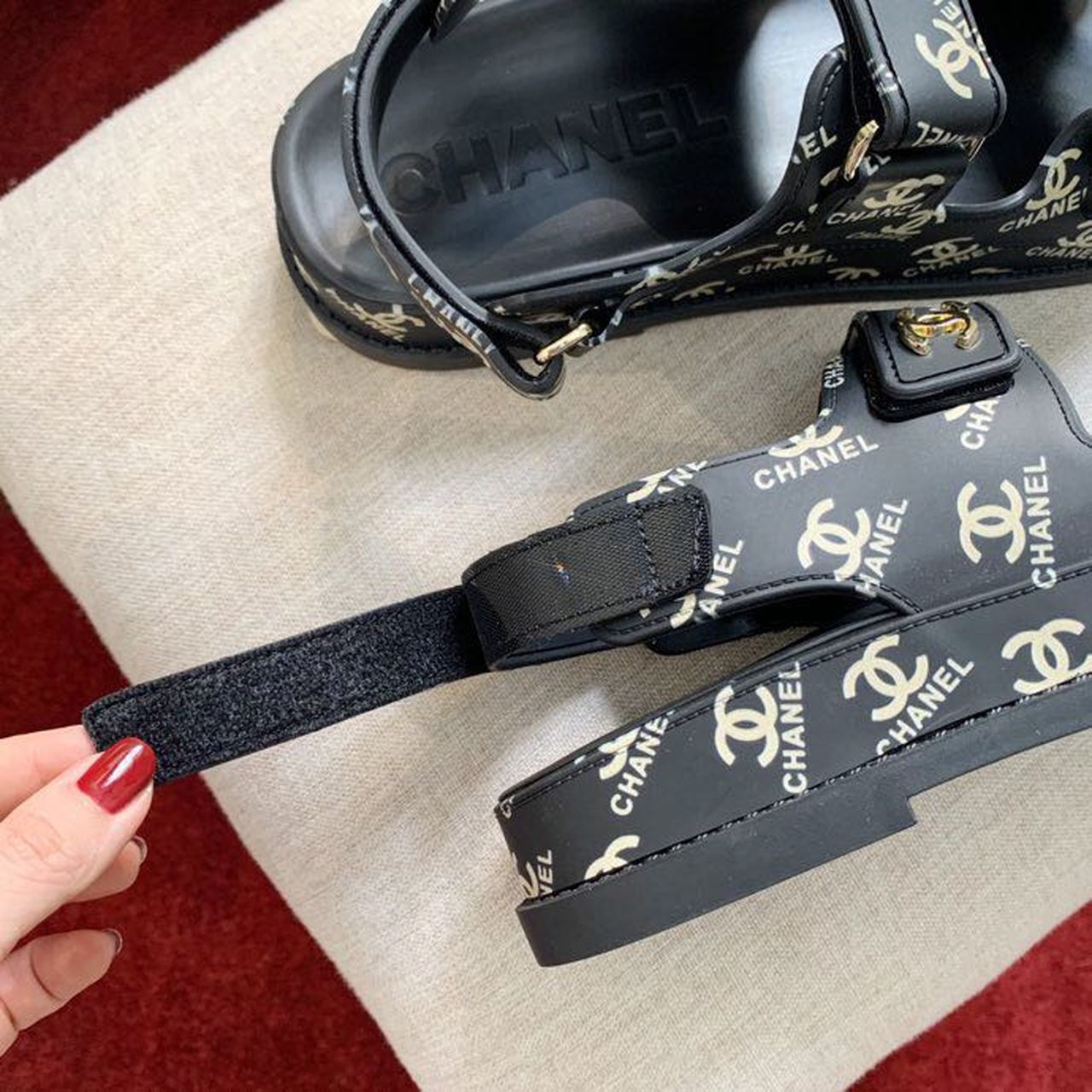 Chanel PVC Velcro Dad Sandals Spring/Summer Collection Black/Gold