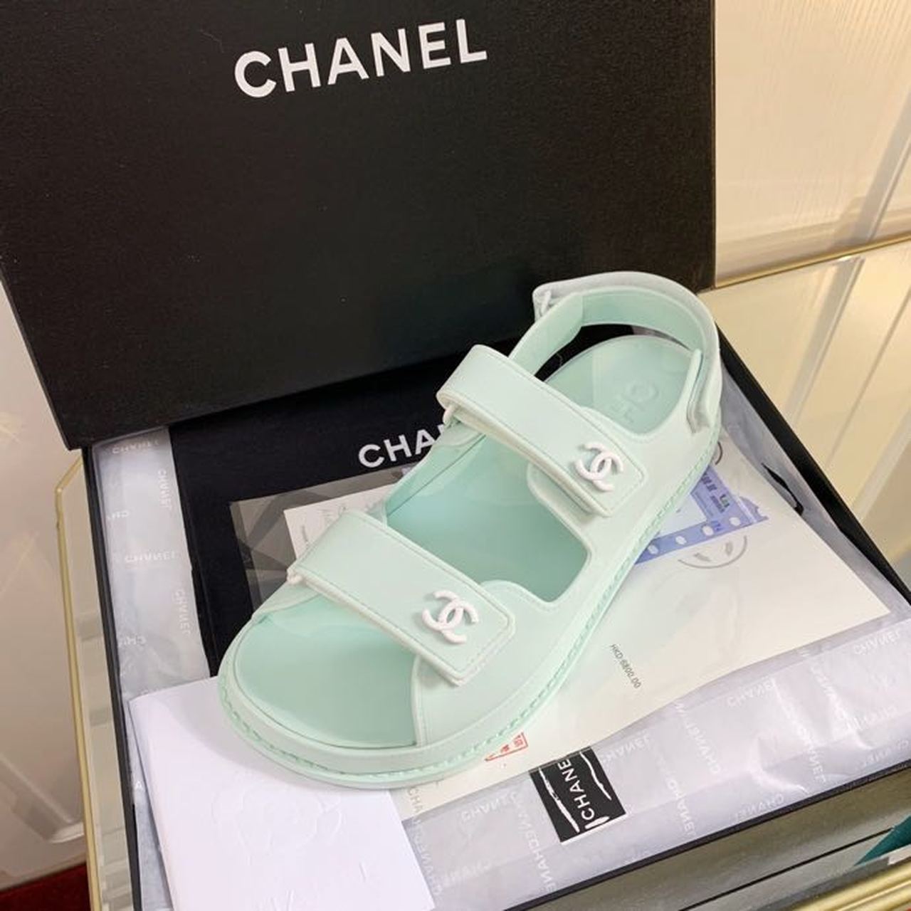 Chanel PVC Velcro Dad Sandals Spring/Summer Collection, Light Blue