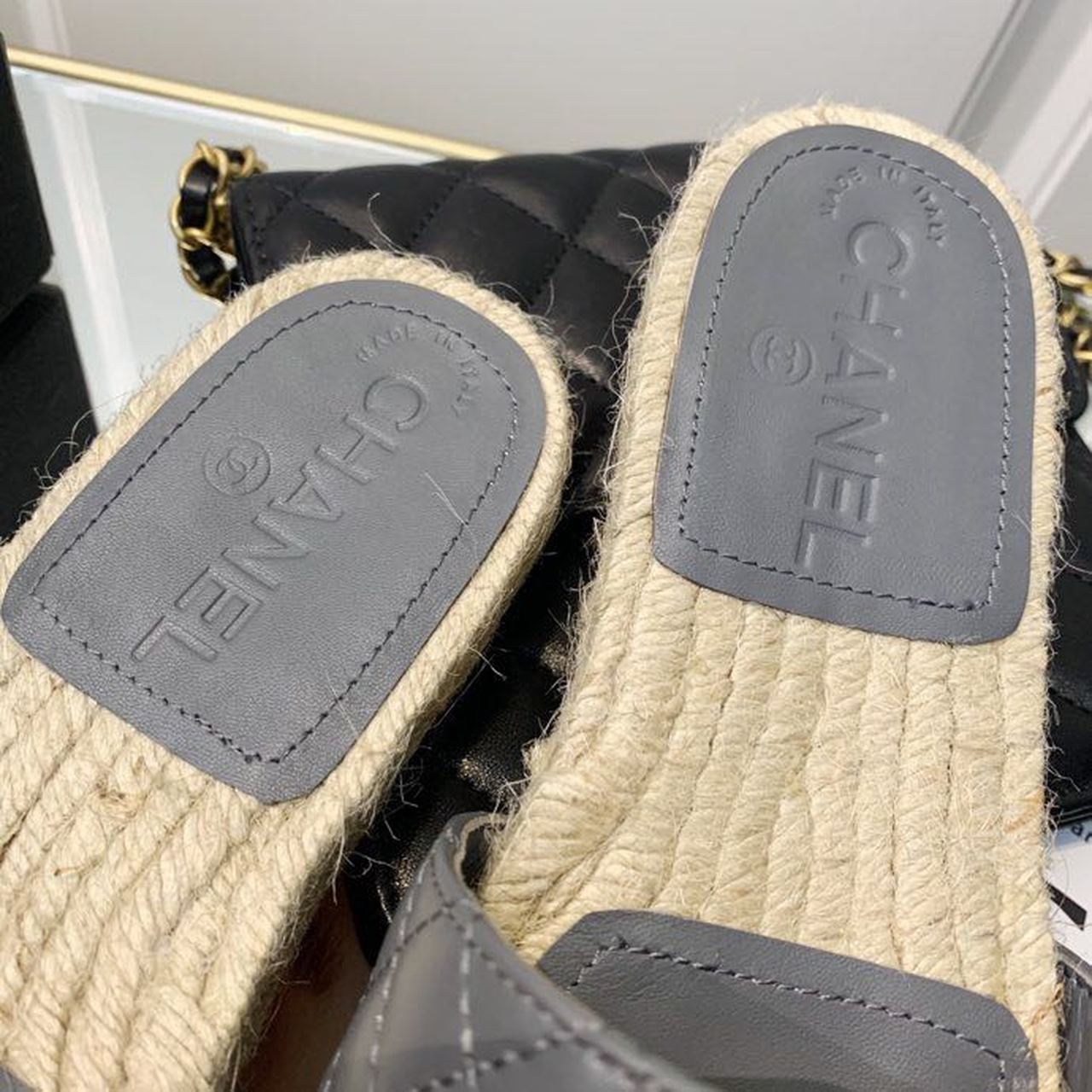 Chanel CC Quilted Espadrille Sandals Calfskin Leather Spring/Summer Collection Grey/Blue