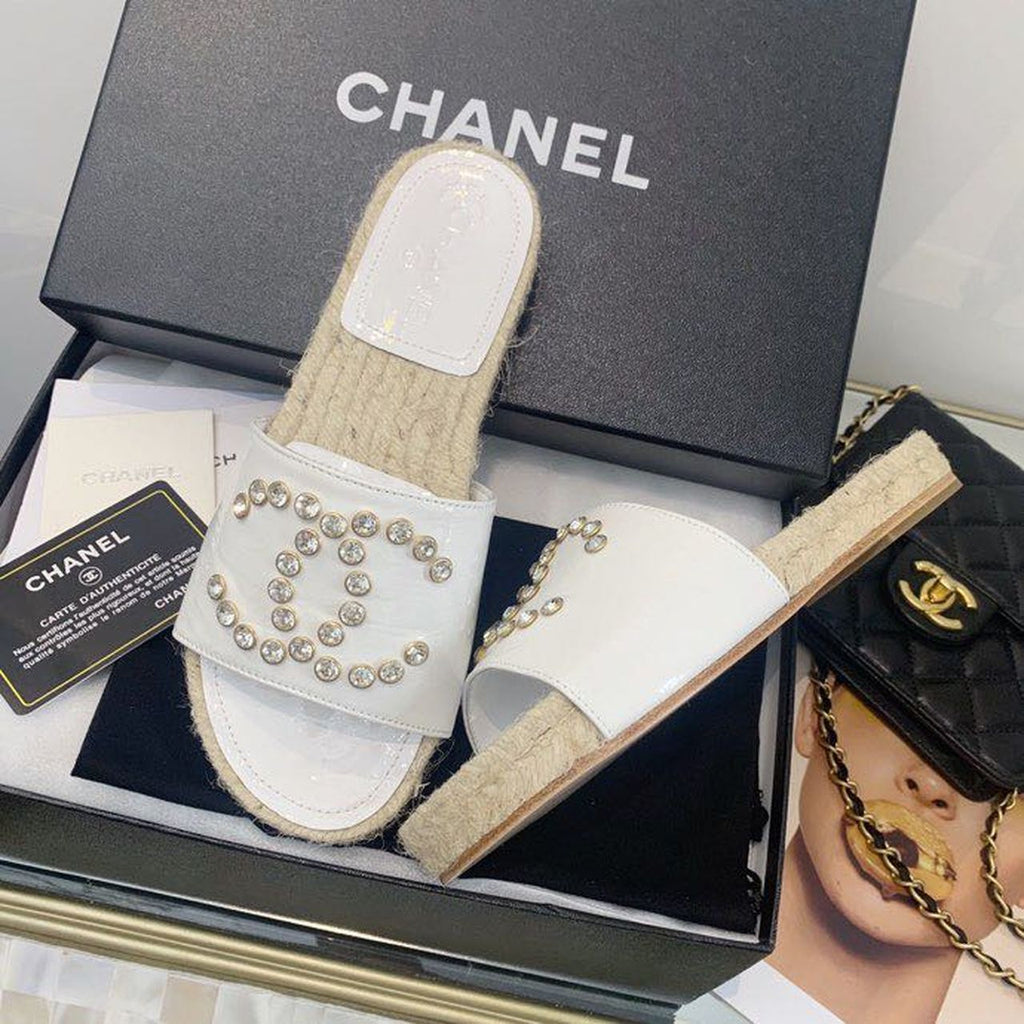 Chanel Crystal CC Espadrille Espadrille Sandals Calfskin Leather Spring/Summer Collection White