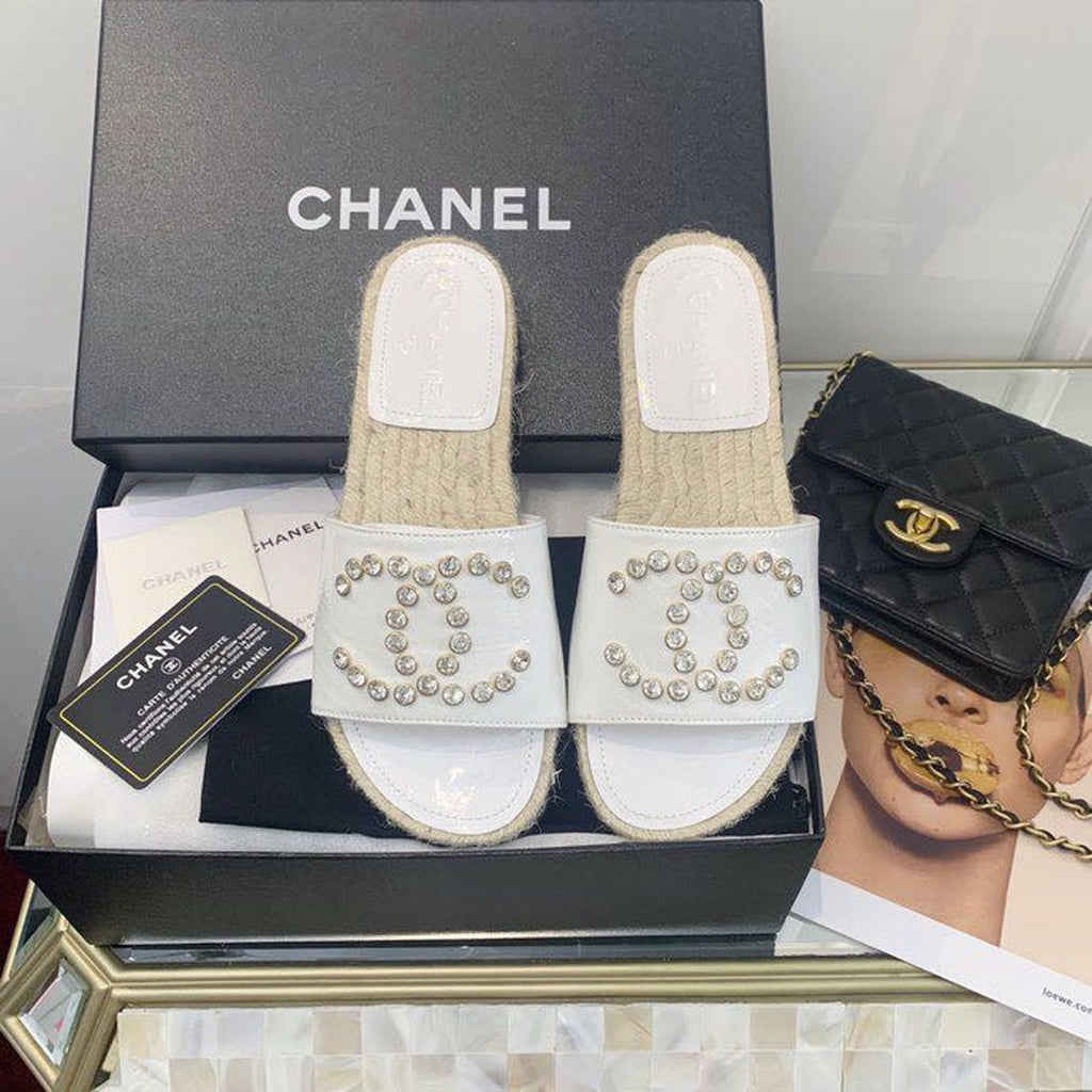 Chanel Crystal CC Espadrille Espadrille Sandals Calfskin Leather Spring/Summer Collection White