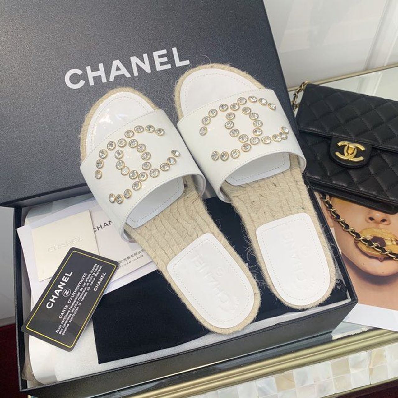 Chanel Crystal CC Espadrille Espadrille Sandals Calfskin Leather Spring/Summer Collection White