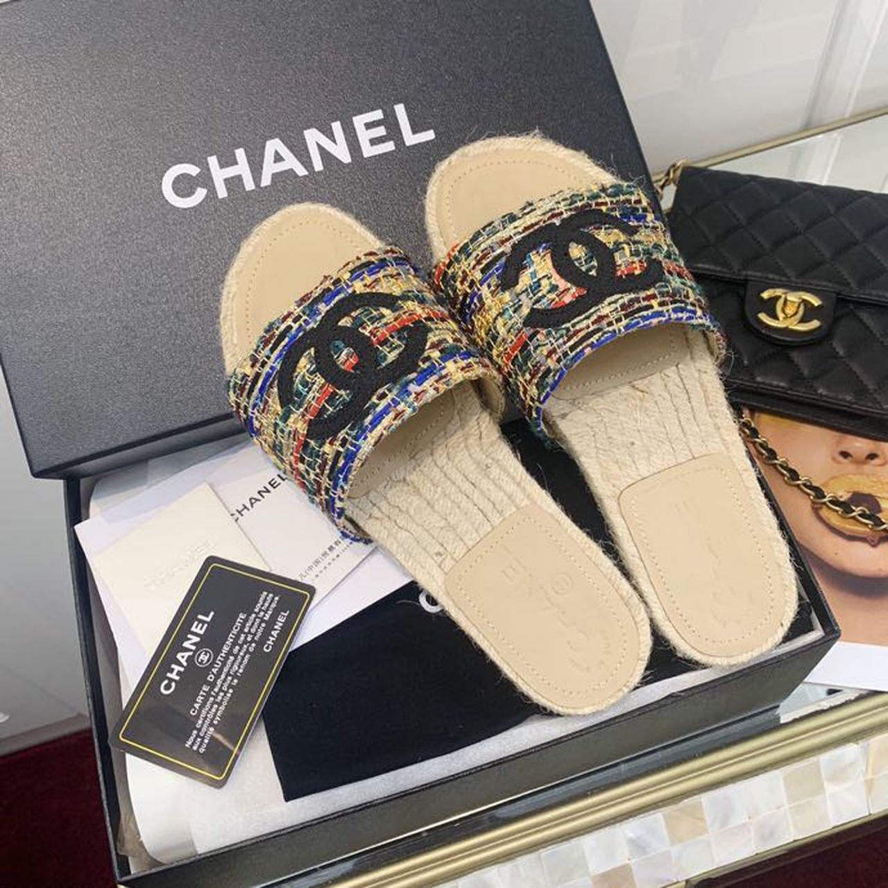 Chanel CC Espadrille Sandals Tweed/Calfskin Leather Spring/Summer Collection Red/Black