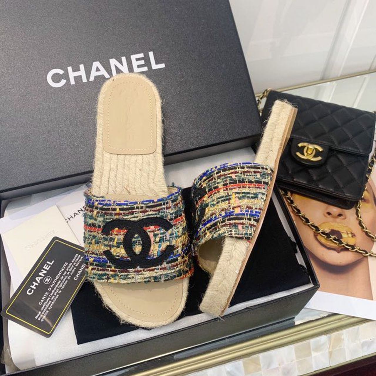 Chanel CC Espadrille Sandals Tweed/Calfskin Leather Spring/Summer Collection Red/Black