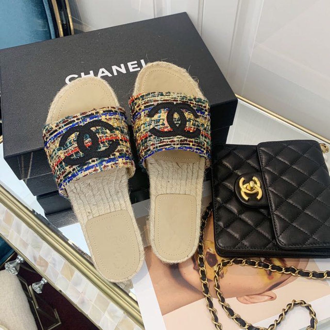 Chanel CC Espadrille Sandals Tweed/Calfskin Leather Spring/Summer Collection Red/Black