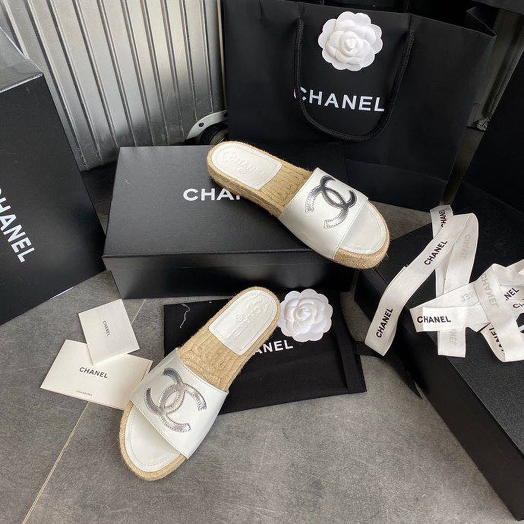 Chanel CC Espadrille Sandals Calfskin Leather Spring/Summer Collection White/Silver