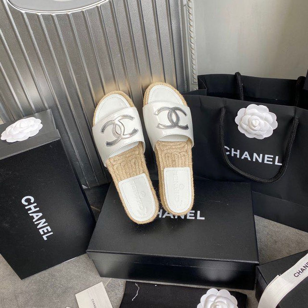 Chanel CC Espadrille Sandals Calfskin Leather Spring/Summer Collection White/Silver
