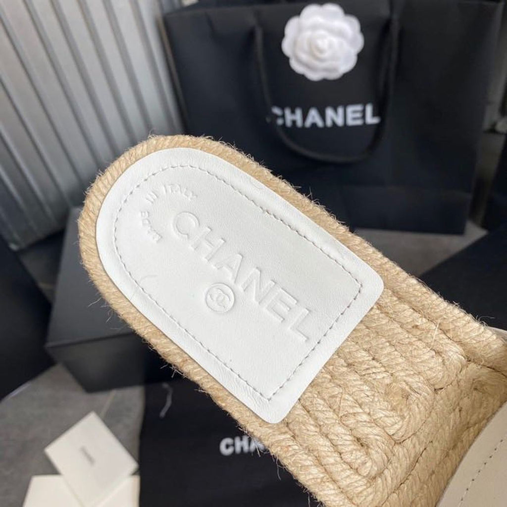 Chanel CC Espadrille Sandals Calfskin Leather Spring/Summer Collection White/Silver