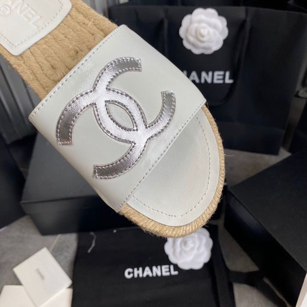 Chanel CC Espadrille Sandals Calfskin Leather Spring/Summer Collection White/Silver