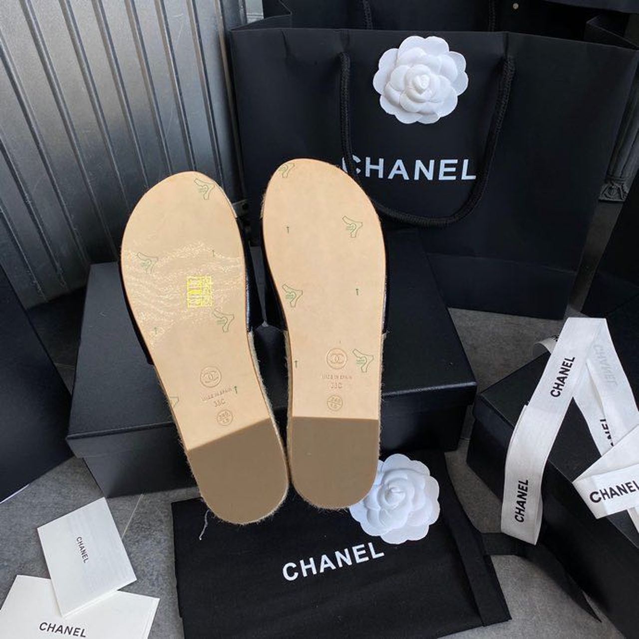 Chanel CC Espadrille Sandals Calfskin Leather Spring/Summer Collection Black/Silver