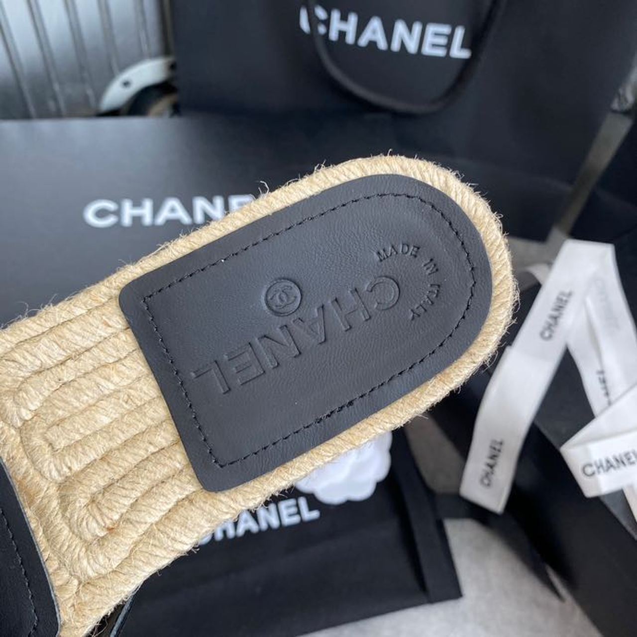 Chanel CC Espadrille Sandals Calfskin Leather Spring/Summer Collection Black/Silver