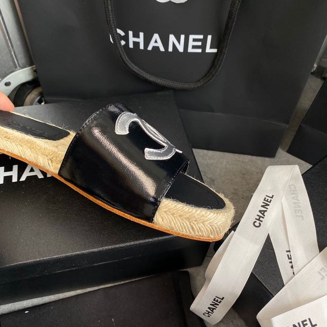 Chanel CC Espadrille Sandals Calfskin Leather Spring/Summer Collection Black/Silver