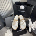 Chanel Pearl Beaded Embellished Sandals Calfskin Leather Spring/Summer Collection White