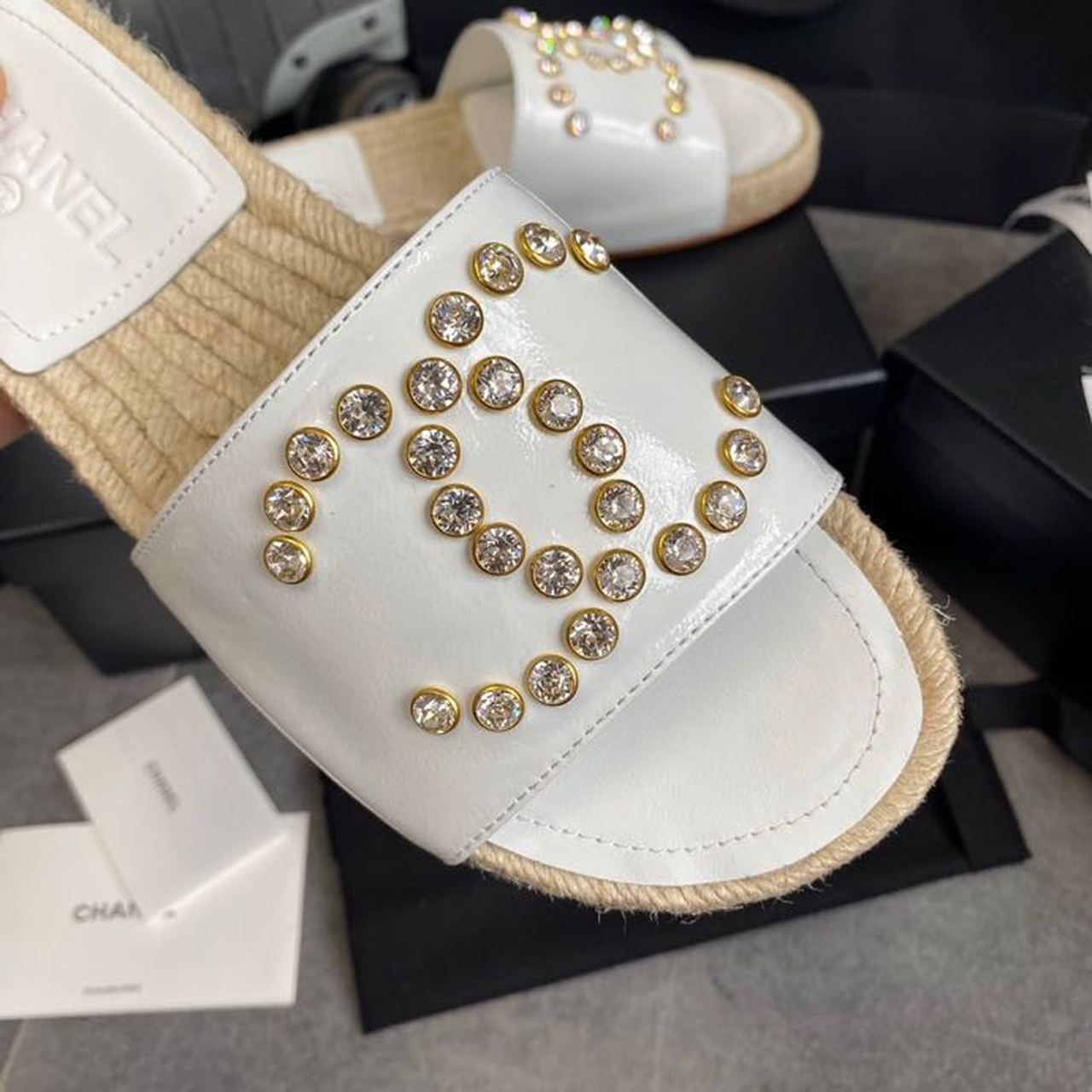 Chanel Pearl Beaded Embellished Sandals Calfskin Leather Spring/Summer Collection White
