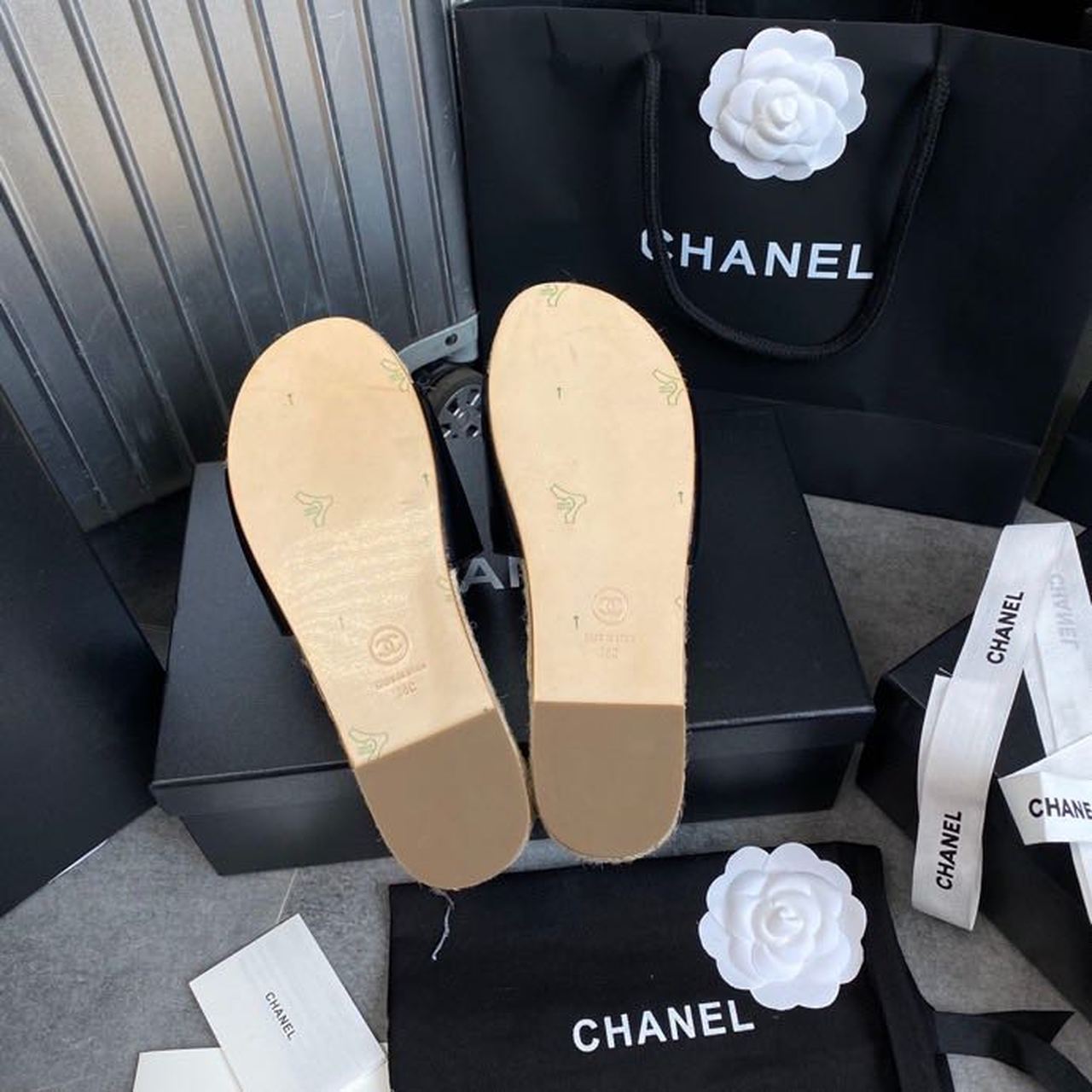Chanel Crystal CC Espadrille Sandals Calfskin Leather Spring/Summer Collection Black