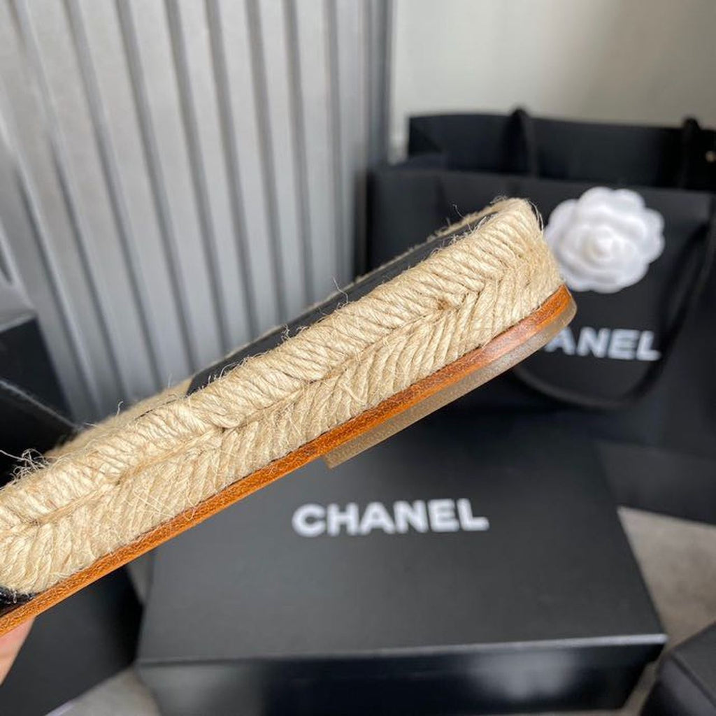 Chanel Crystal CC Espadrille Sandals Calfskin Leather Spring/Summer Collection Black