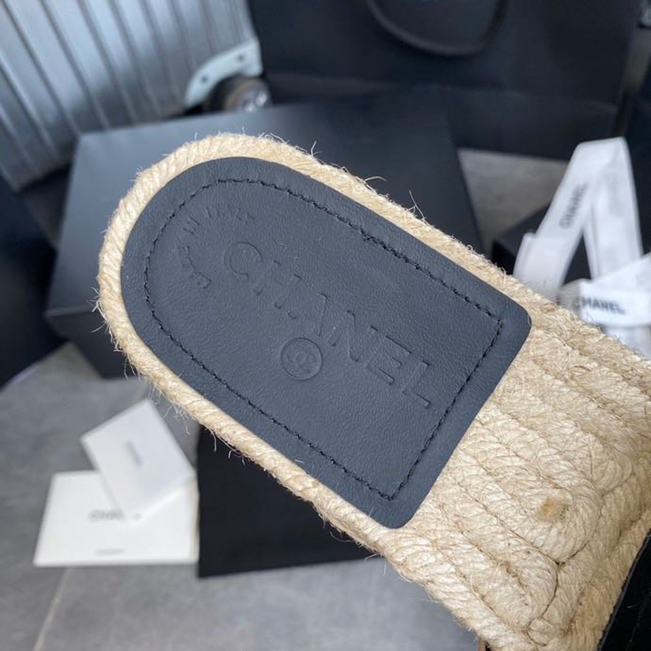 Chanel Crystal CC Espadrille Sandals Calfskin Leather Spring/Summer Collection Black