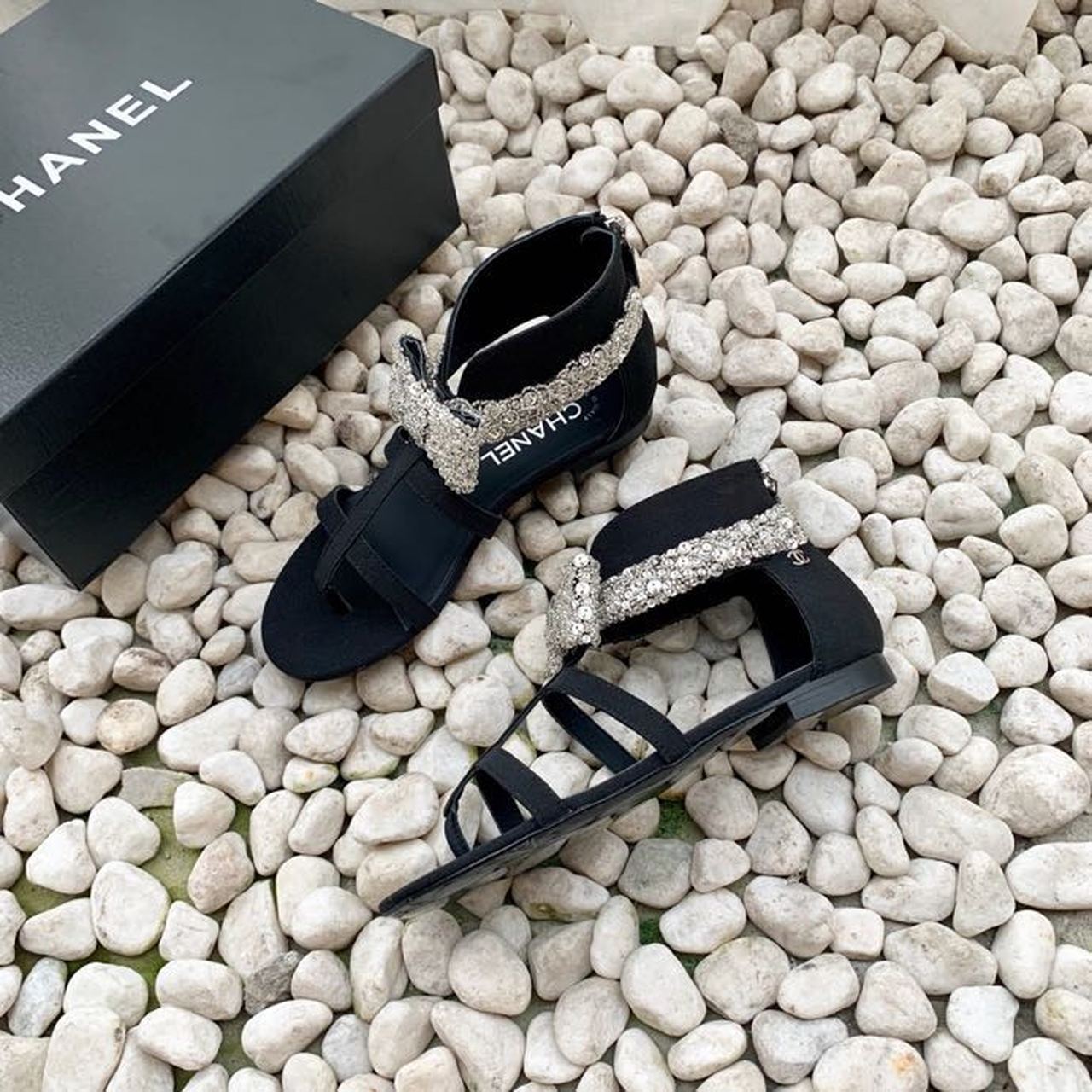 Chanel Strappy Gladiator Bow Embellished Sandals Calfskin Leather Spring/Summer Collection Black