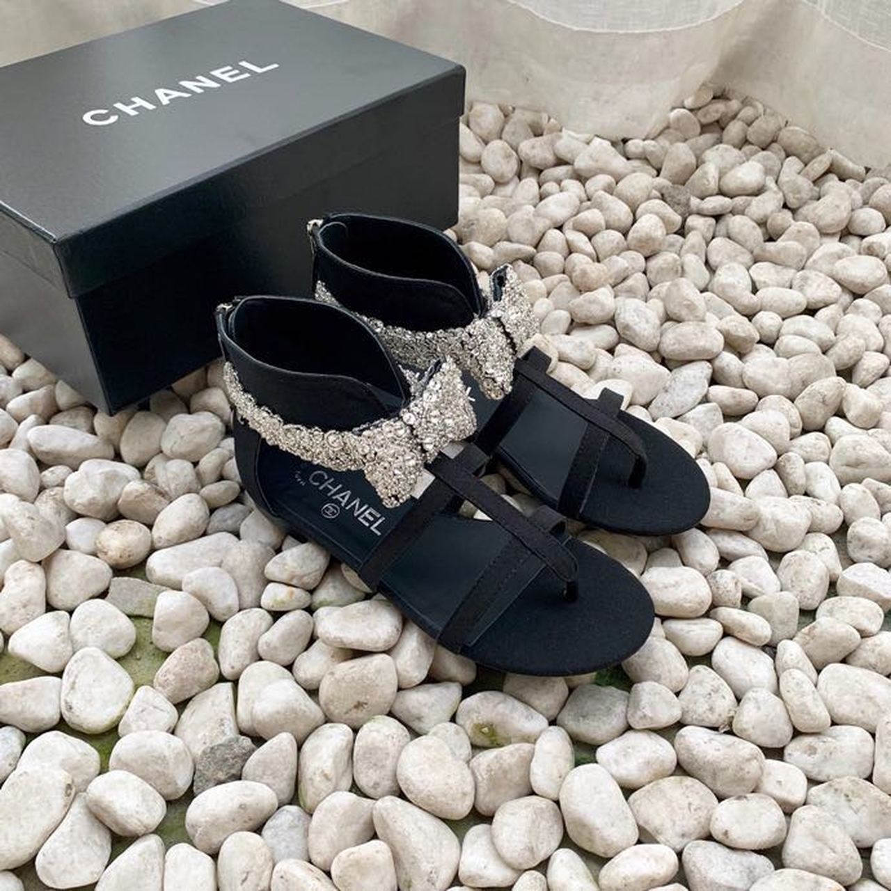 Chanel Strappy Gladiator Bow Embellished Sandals Calfskin Leather Spring/Summer Collection Black