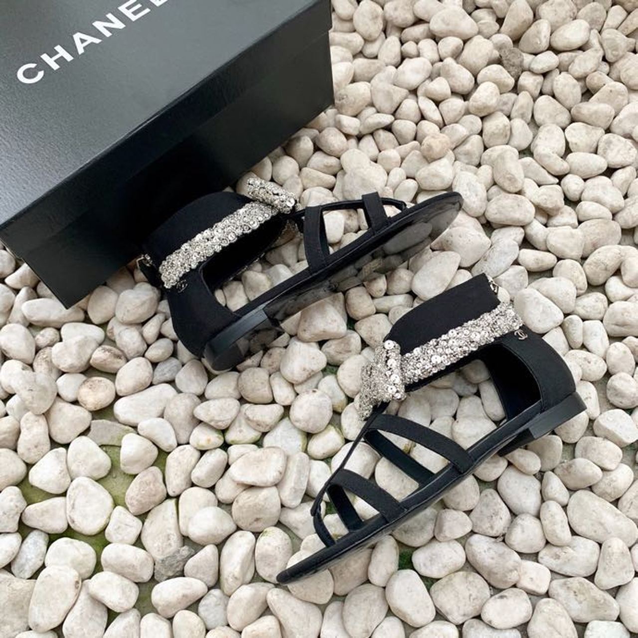 Chanel Strappy Gladiator Bow Embellished Sandals Calfskin Leather Spring/Summer Collection Black