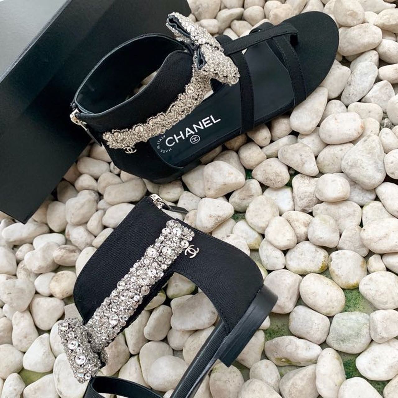 Chanel Strappy Gladiator Bow Embellished Sandals Calfskin Leather Spring/Summer Collection Black