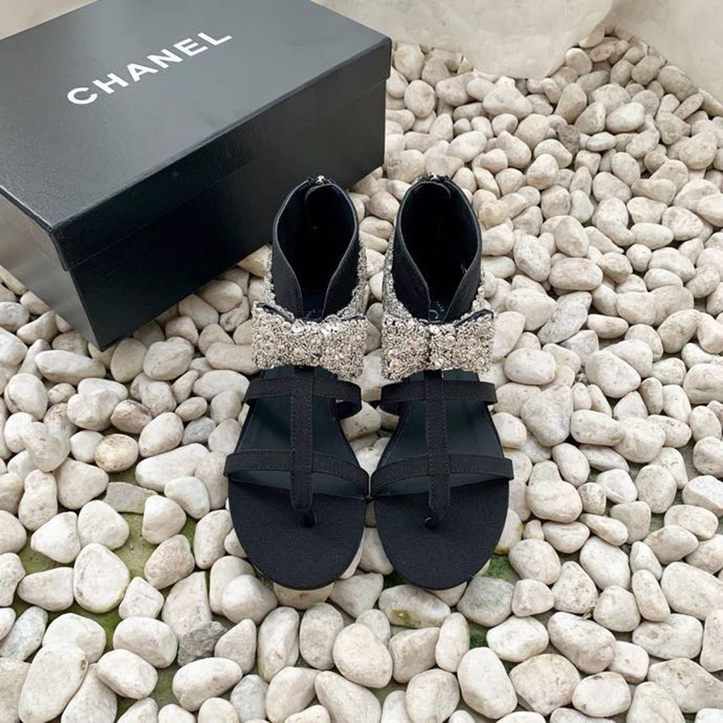 Chanel Strappy Gladiator Bow Embellished Sandals Calfskin Leather Spring/Summer Collection Black